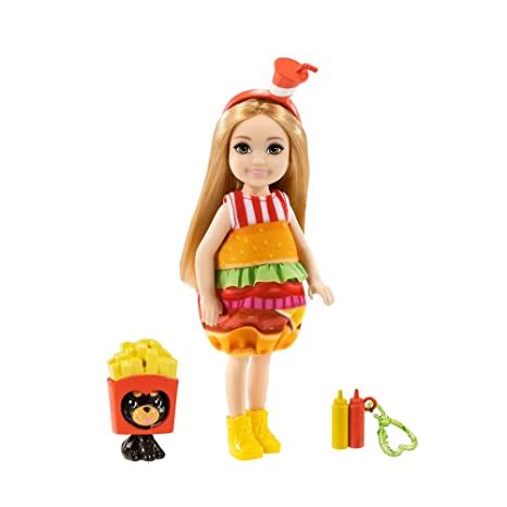 Barbie® Club Chelsea™ Dress-Up Doll (6-inch Blonde) in Burger Costume ...