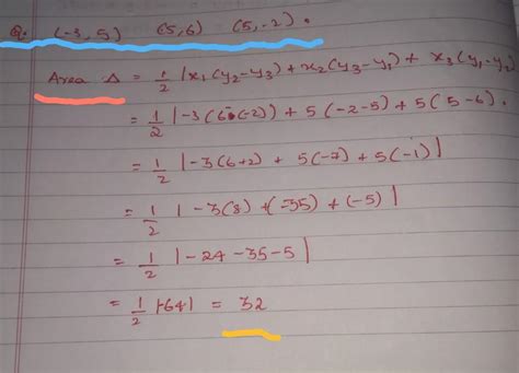 251 Find the area of the triangle whose vertices are (-3,5), (5,6) and ...