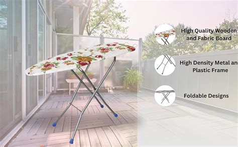 OBBO NISHIKA Wooden MED Ironing Board/Table with Iron Holder, Foldable ...