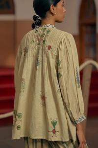 Buy Ivory 100% Cotton Floral Print Stand Collar Austen Top For Women by ...