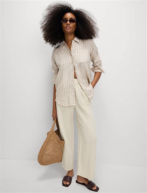 Buy Linen Rich Wide Leg Cropped Trousers at Marks & Spencer
