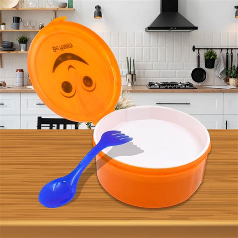 Smily Plastic lunch box, Small Box With 2in1 Spoon pack of 1 – DeoDap