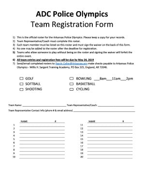 Fillable Online adc arkansas ADC Police Olympics Team Registration Form ...
