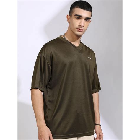Buy HIGHLANDER Men V Neck Drop shoulder T-shirt-Olive Online