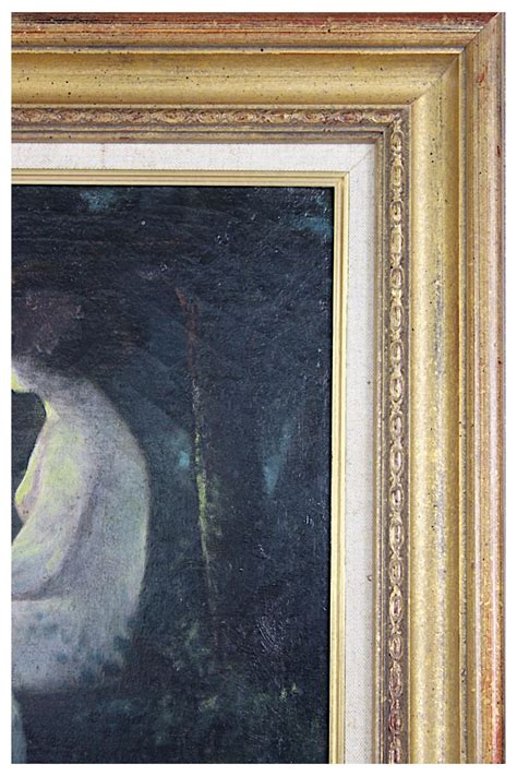 Unknown - Woman Bathing at Moonlight, Original Oil on Canvas, French ...