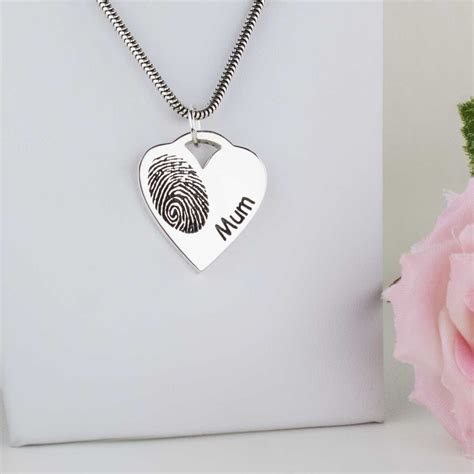 Tiffany Style Heart Shaped Sterling Silver Fingerprint Pendant