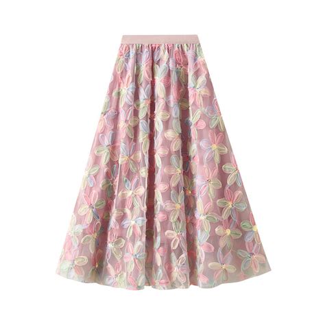 Pink Pastel Floral Embroidered Mesh Maxi Skirt – MERZI : Premium Skirts ...