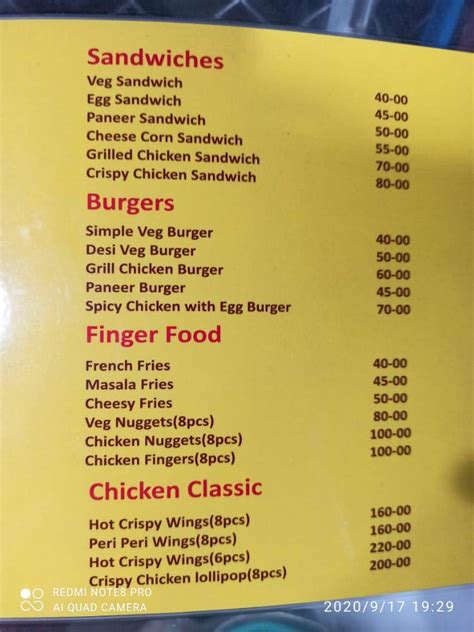 Menu at The Food Corner, Bengaluru, 2P39+Q3G