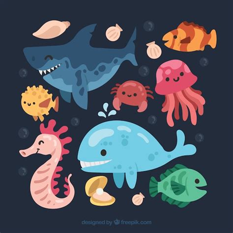 Cool pack of smiley sea animals | Free Vector