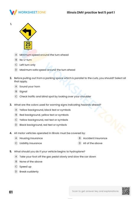 Free Printable Illinois DMV Practice Test 5 Part 1 Worksheet