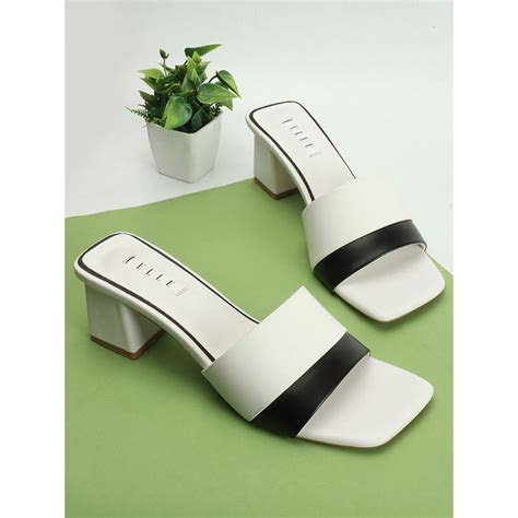 Buy ELLE Womens Fashionable White-Black Color Slip On Sandals Online