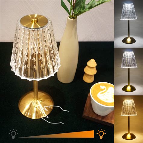 2 Pcs LED Portable Cordless Gold Table Lamp Touch Rechargeable Battery ...