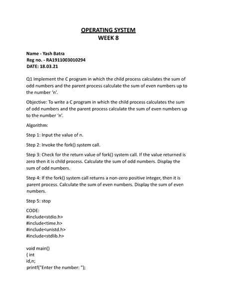 OS WEEK 8 299 - It includes the assignment of 'OPERATING SYSTEM' along ...