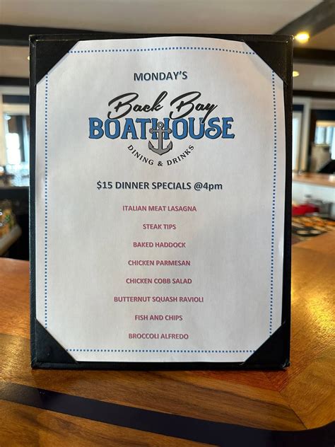 Menu at Back Bay Boathouse restaurant, Wolfeboro