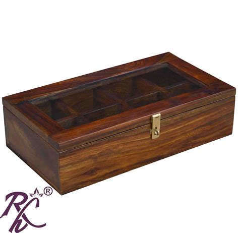 Solid Sheesham Wood Hand crafted Spice Box | Dry Fruit Box With Eight ...