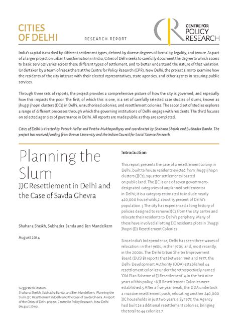 JJC Resettlement in Delhi: Exploring the Savda Ghevra Case Study - Studocu