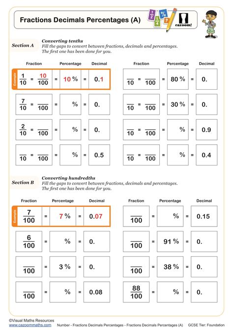 Image result for Fraction/Decimal Percent Chart Worksheet