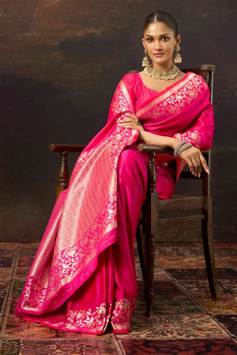Electric Pink Woven Mulberry Silk Saree – Meena Bazaar Shop