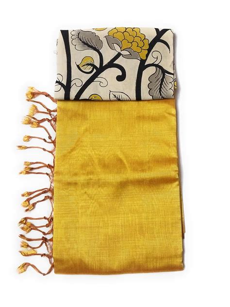 Buy Mangalari pattu saree with yellow colour[KALAMKARI EXTRA BLOUSE ...