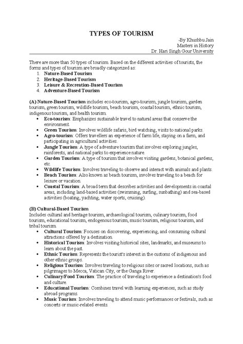 Types OF Tourism - TYPES OF TOURISM -By Khushbu Jain Masters in History ...