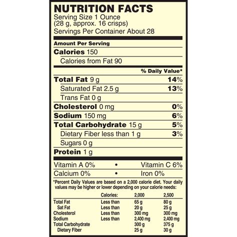 Pringles Potato Chips Nutrition Facts at Alex Wright blog