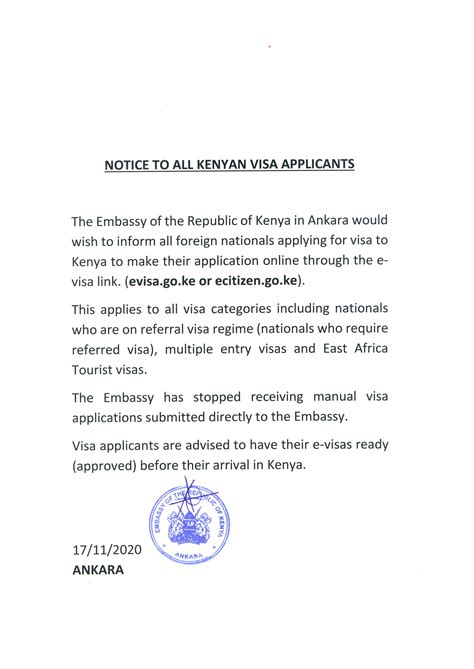 NOTICE TO ALL KENYAN VISA APPLICANTS | Kenya Embassy Ankara Türkiye