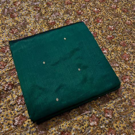 Dark Green Chanderi Silk Saree with Zari Bootis all over – Roots Handloom