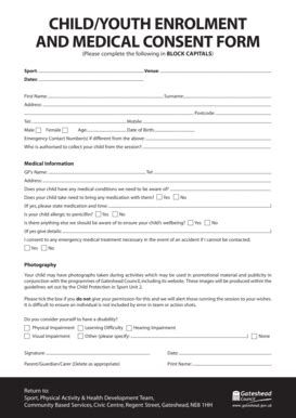 Fillable Online gateshead gov Child & youth enrolment and medical ...