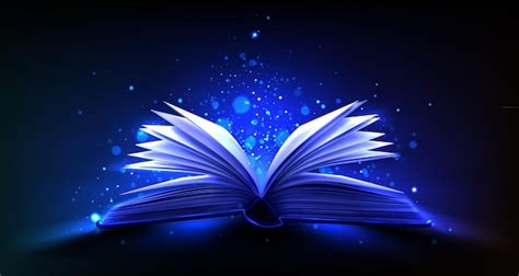 Open magic book with fantasy blue light vector | Free Vector