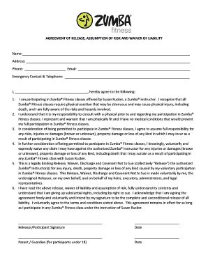 Fillable Online Class Waiver - Susan Rucker - Zumba Fax Email Print ...