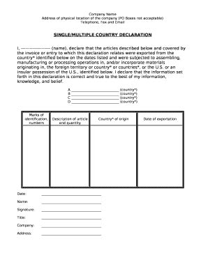 SINGLE/MULTIPLE COUNTRY DECLARATION - Fill and Sign Printable Template ...