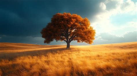 Golden autumn landscape illustration | Premium AI-generated image