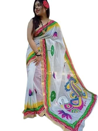 Buy CLOUD VASTRA Women's Kerala Cotton Hanpainted Kasavu Saree With ...