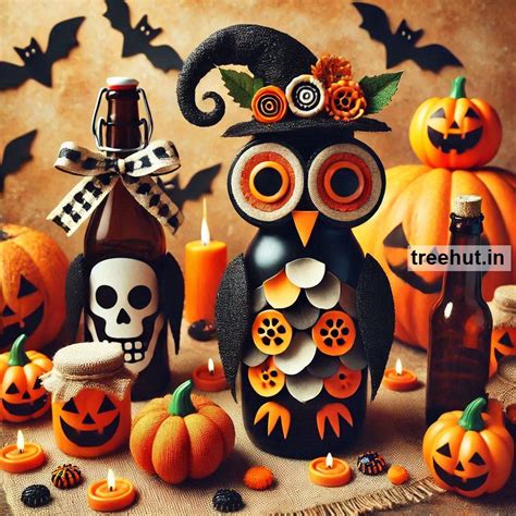 Halloween Owls Bottle Decoration Ideas, Bottle Craft Ideas