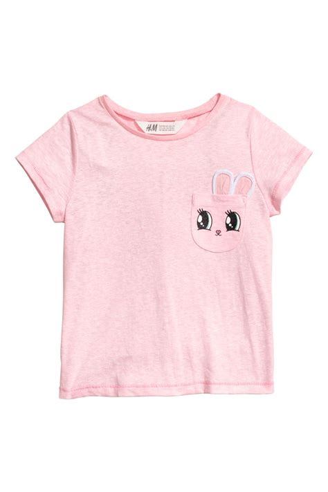 T-shirt with a chest pocket - Light pink/Rabbit - Kids | H&M IN
