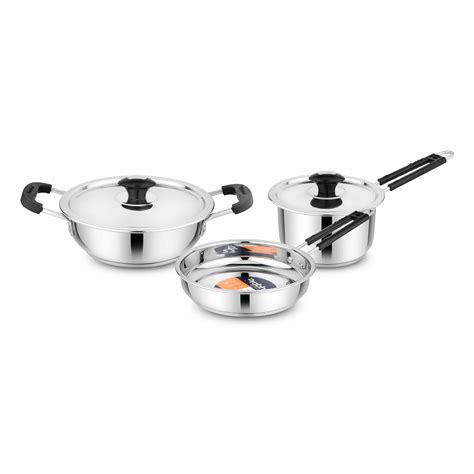 Buy Prabha Triply Stainless Steel 5 Piece Cookware Combo | Kadai & Wok ...
