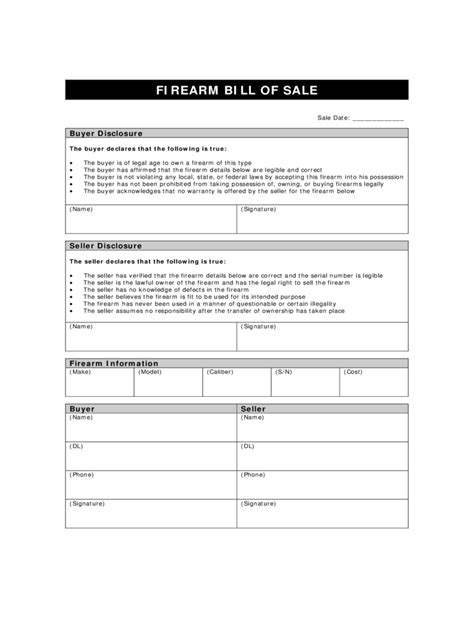 Firearm Bill of Sale Form - 7 Free Templates in PDF, Word, Excel Download