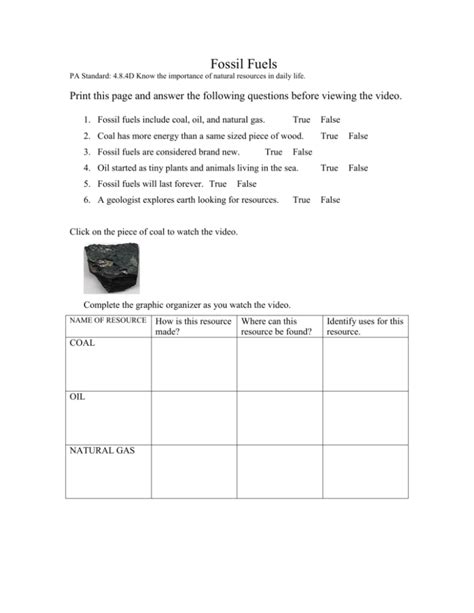 Image result for Fossil Fuels Worksheet