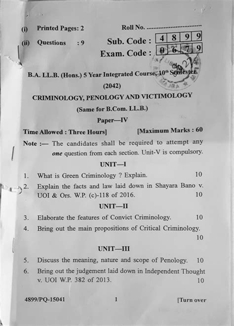 Previous year question paper 10th Semester - (i) Printed Pages: 2 Roll ...