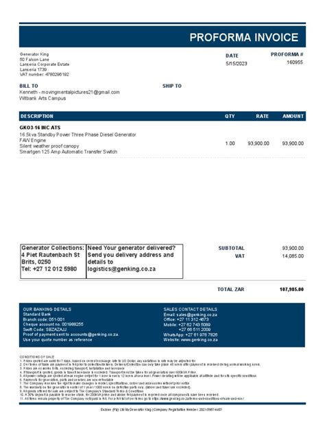 Image result for Factory Pure Generator Invoice