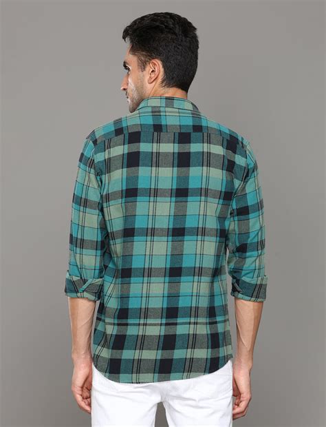 Buy Uri Teal Checked Regular Fit Flannel Cotton Casual Shirt for Men ...