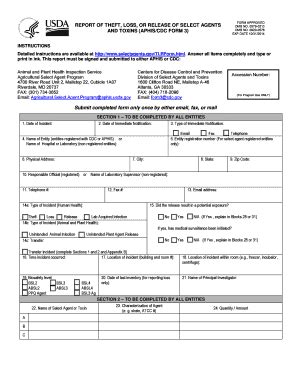 Fillable Online APHIS-CDC Form 3 Notification of Theft, Loss or Release ...
