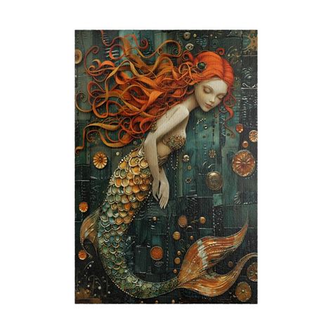 Beautiful Young Mermaid With Red Hair Jigsaw. Boho Orange Water Nymph ...