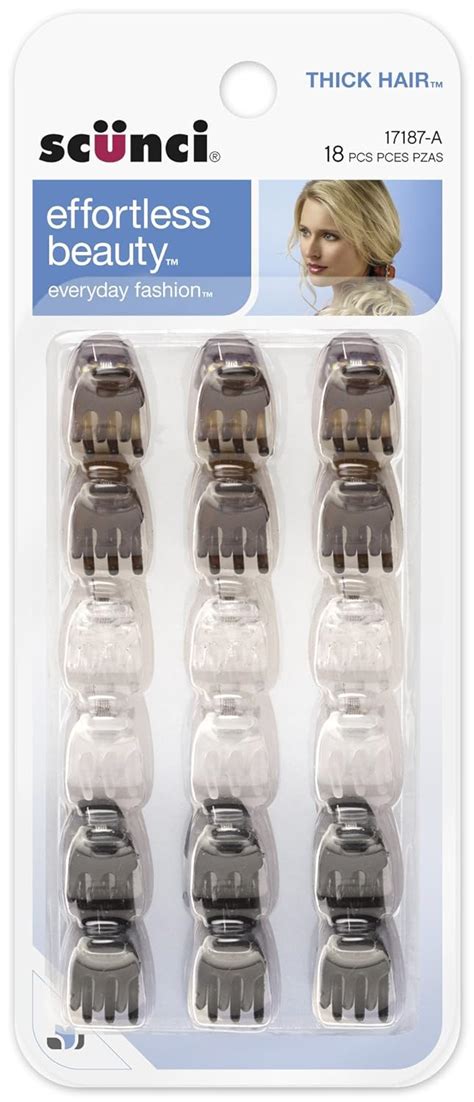 Scunci Effortless Beauty Thick Hair Mini Jaw Clips, 1 cm, 18-Count ...