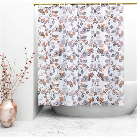 Kuber Industries Floral PVC Shower Curtain with 8 Hooks - 54"x84 ...