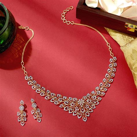 Buy Elegant Trellis Design Diamond Necklace Set ONS23A13-D400X0B Online ...