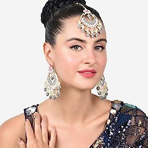 ZAVERI PEARLS Gold Tone Kundan & Pearls Traditional Drop Earring ...