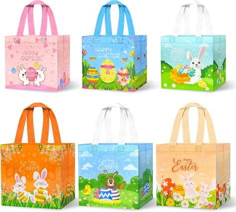 Easter Gift Bags, Gsctnn 6Pcs Easter Bunny Egg Hunt Tote Bags, Reusable ...