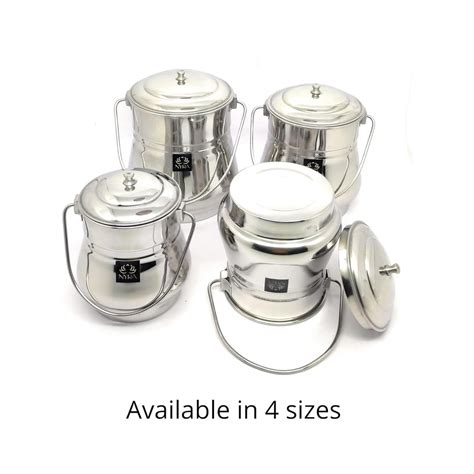 Stainless Steel Milk Pot/Container with lid | Flat Bottom dolchi for M ...