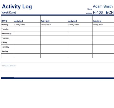 Image result for Activity Log Book Template